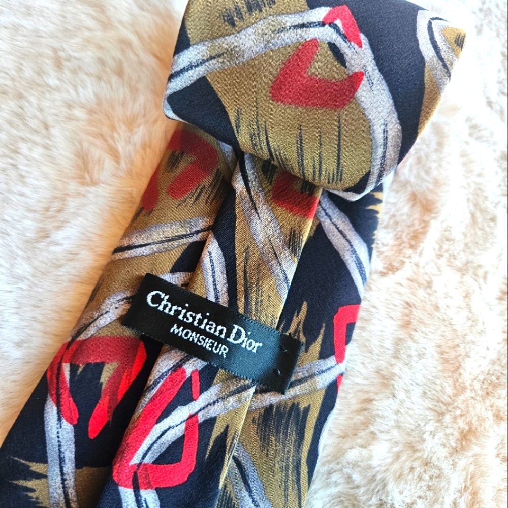 Vintage Christian Dior 100% Silk Tie - Abstract Rare Design
